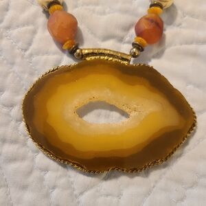 Chico's Gold and Brown Agate Statement Necklace